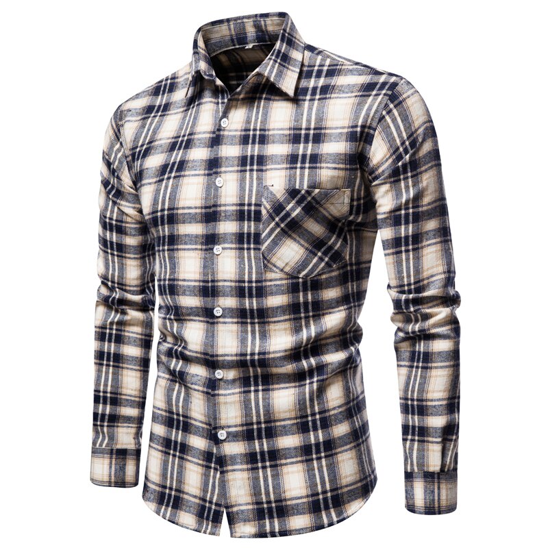 FEGKZLI Men's Casual Plaid Cotton Shirts Long Sleeve Spring Summer Fashion Buttons-up Tops Shirts Homme Mens Dress Shirts