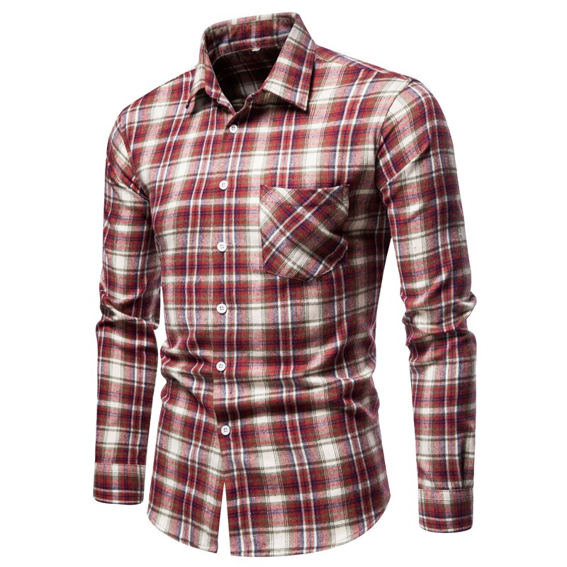 FEGKZLI Men's Casual Plaid Cotton Shirts Long Sleeve Spring Summer Fashion Buttons-up Tops Shirts Homme Mens Dress Shirts
