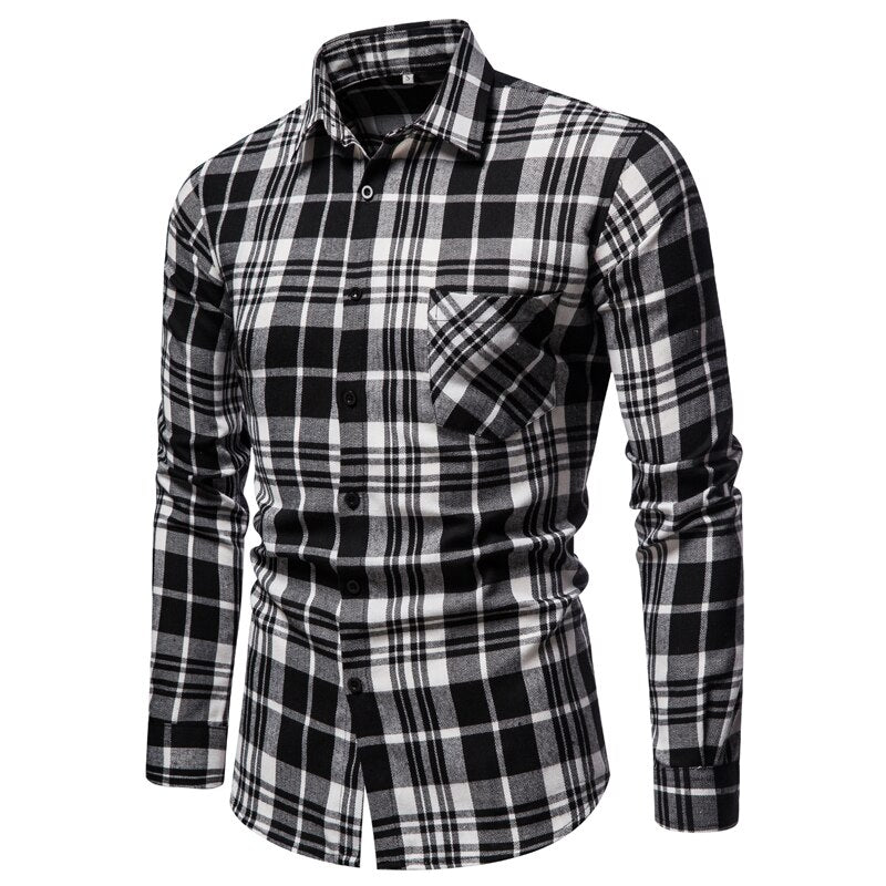 FEGKZLI Men's Casual Plaid Cotton Shirts Long Sleeve Spring Summer Fashion Buttons-up Tops Shirts Homme Mens Dress Shirts