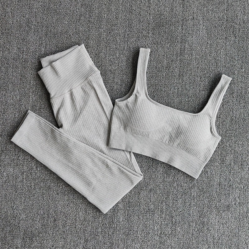 Women's Sportswear Yoga Set Workout Clothes Athletic Wear Sports Gym Legging Seamless Fitness Bra Crop Top Long Sleeve Yoga Suit