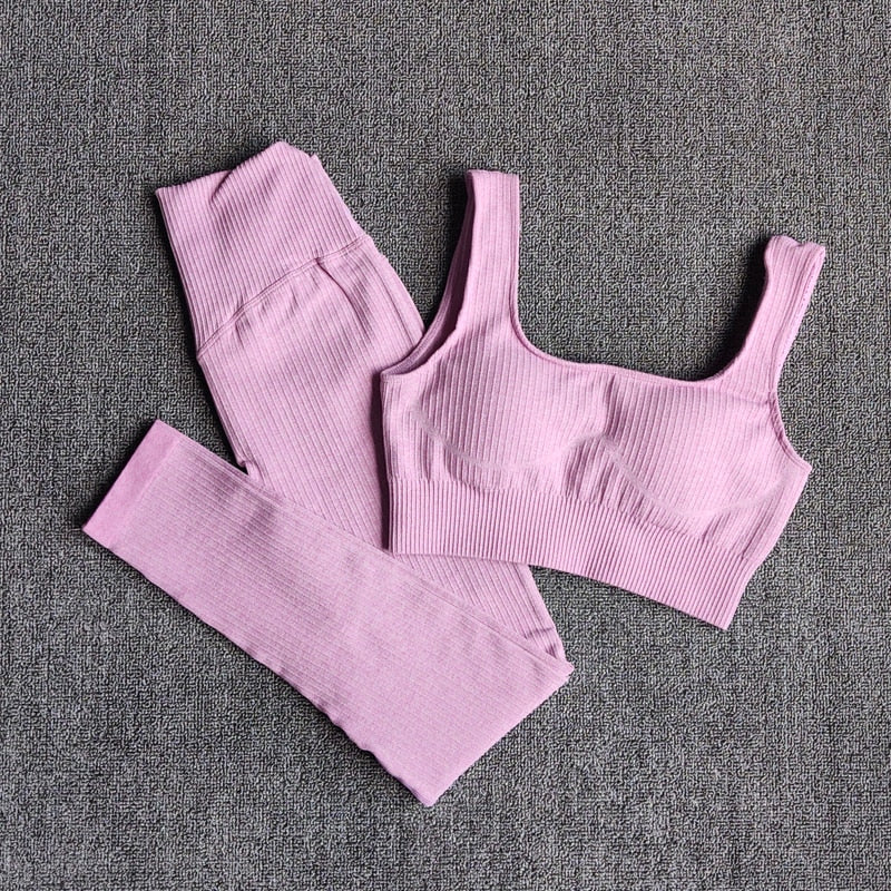 Women's Sportswear Yoga Set Workout Clothes Athletic Wear Sports Gym Legging Seamless Fitness Bra Crop Top Long Sleeve Yoga Suit