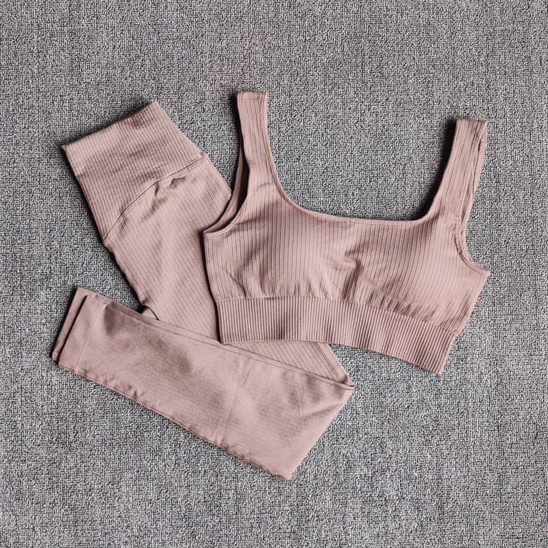 Women's Sportswear Yoga Set Workout Clothes Athletic Wear Sports Gym Legging Seamless Fitness Bra Crop Top Long Sleeve Yoga Suit