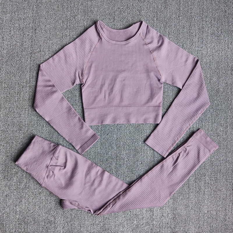 Women's Sportswear Yoga Set Workout Clothes Athletic Wear Sports Gym Legging Seamless Fitness Bra Crop Top Long Sleeve Yoga Suit