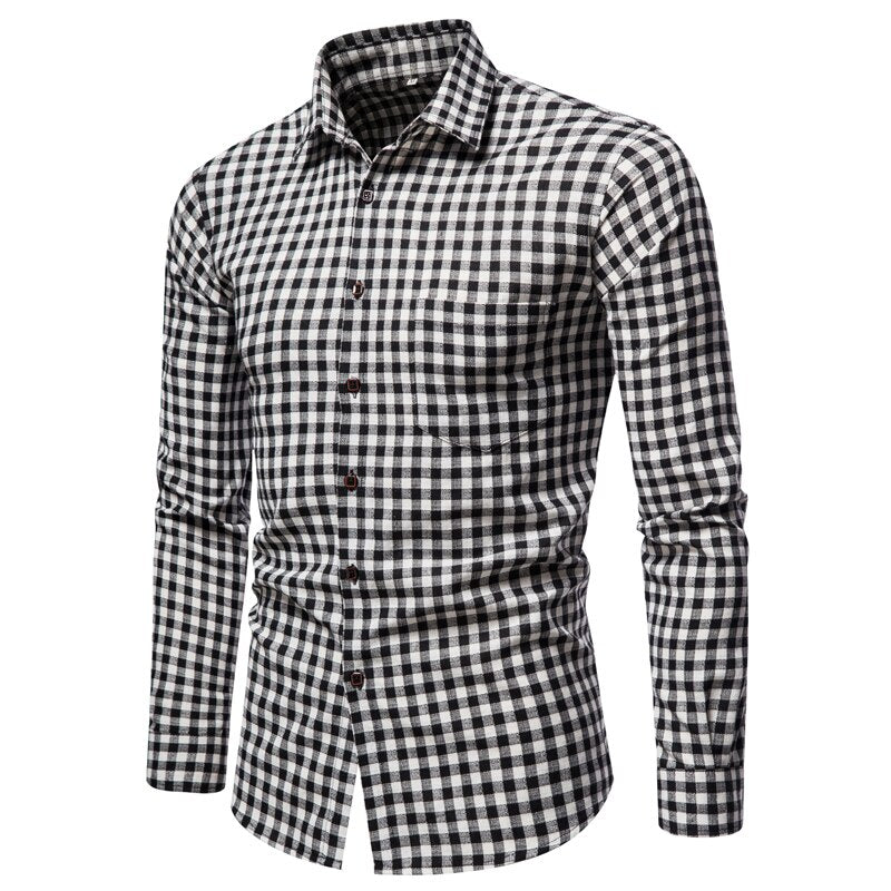 FEGKZLI Men's Casual Plaid Cotton Shirts Long Sleeve Spring Summer Fashion Buttons-up Tops Shirts Homme Mens Dress Shirts