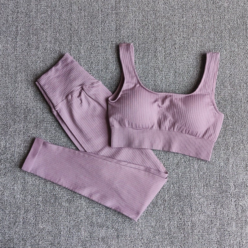 Women's Sportswear Yoga Set Workout Clothes Athletic Wear Sports Gym Legging Seamless Fitness Bra Crop Top Long Sleeve Yoga Suit
