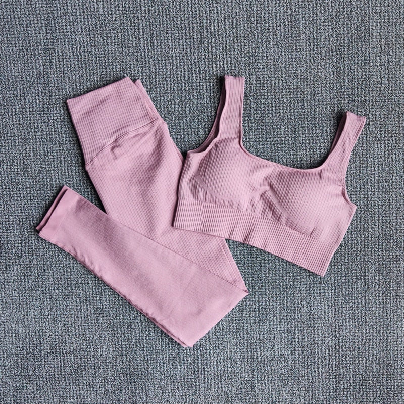 Women's Sportswear Yoga Set Workout Clothes Athletic Wear Sports Gym Legging Seamless Fitness Bra Crop Top Long Sleeve Yoga Suit