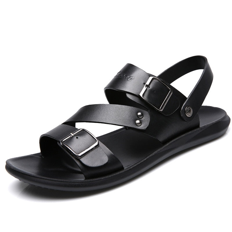 Concise Men's Sandals Solid Color PU Leather Men Summer Shoes Casual Comfortable Open Toe Sandals Soft Beach Footwear Male Shoes