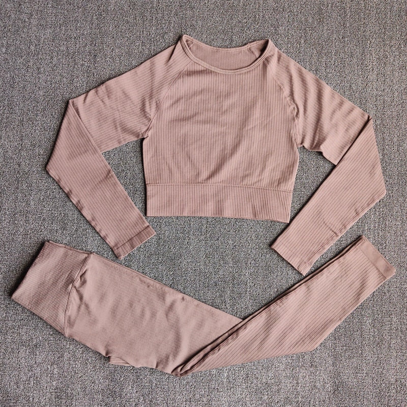 Women's Sportswear Yoga Set Workout Clothes Athletic Wear Sports Gym Legging Seamless Fitness Bra Crop Top Long Sleeve Yoga Suit