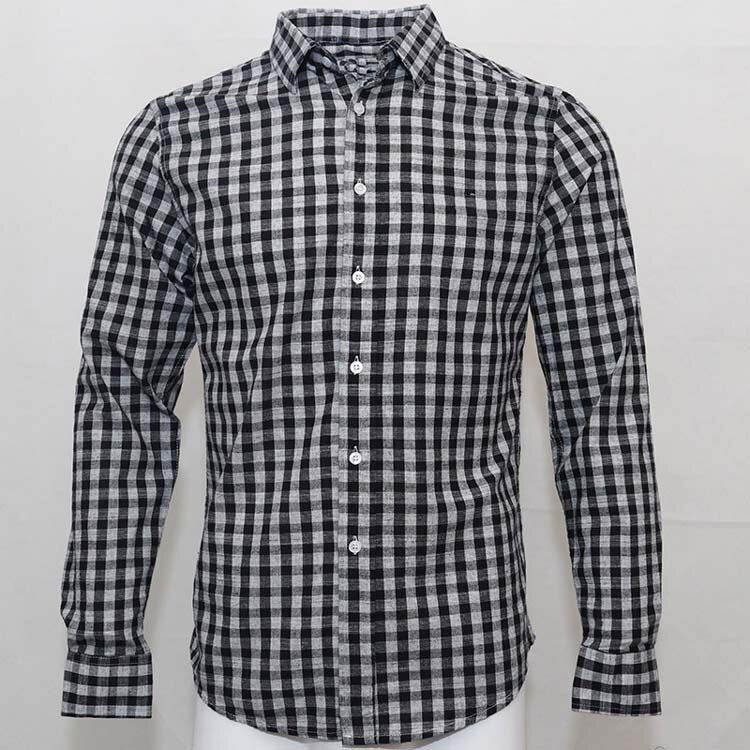 Man fashion cro codile plaid striped shirt male long sleeve dress shirts 100% cotton hombre chemises homme