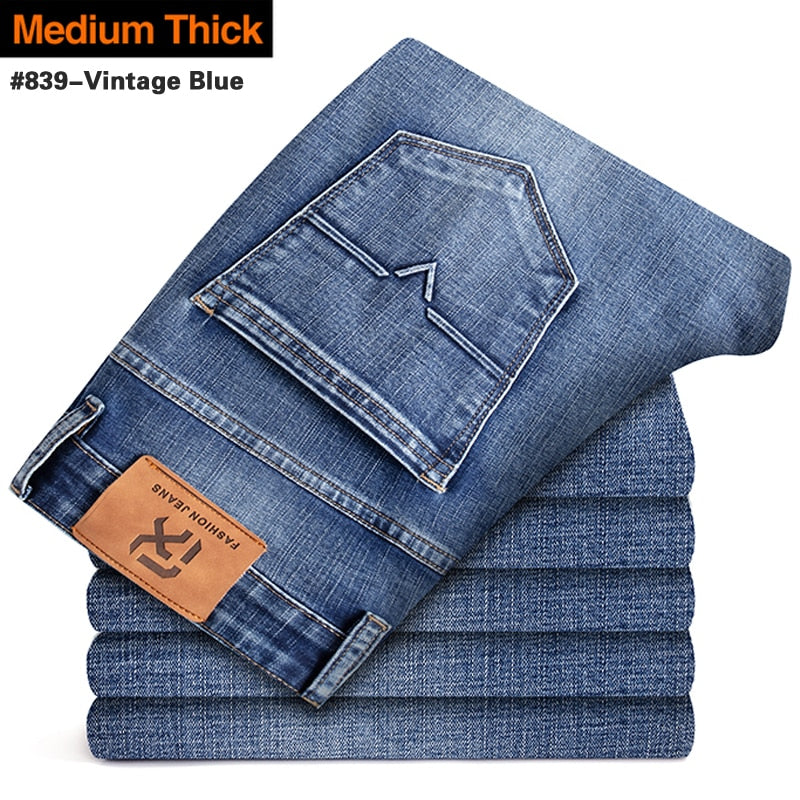 2022 New Men's Stretch Regular Fit Jeans Business Casual Classic Style Fashion Denim Trousers Male Black Blue Gray Pants