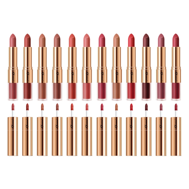 Dual Head 12 Colors Lips Makeup Lipstick Lip Gloss Long Lasting Moisture Lipstick Red Lip Matte Lipstick Waterproof Cosmetics