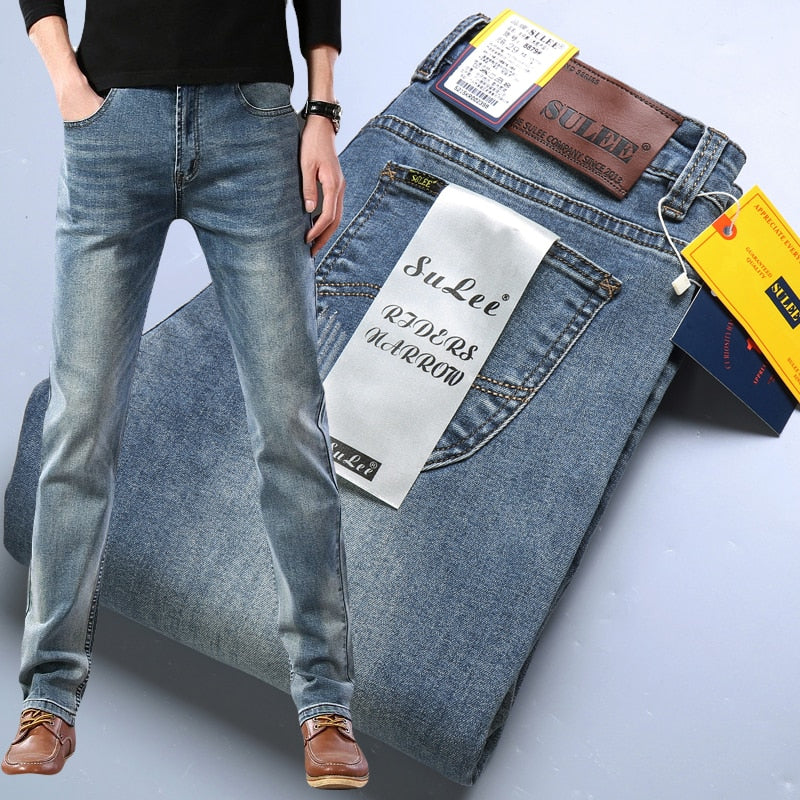 2022 SULEE Brand Autumn Winter Slim Fit Men's Jeans Business Casual Elastic Straight Denim Pants Male High Quality Trousers