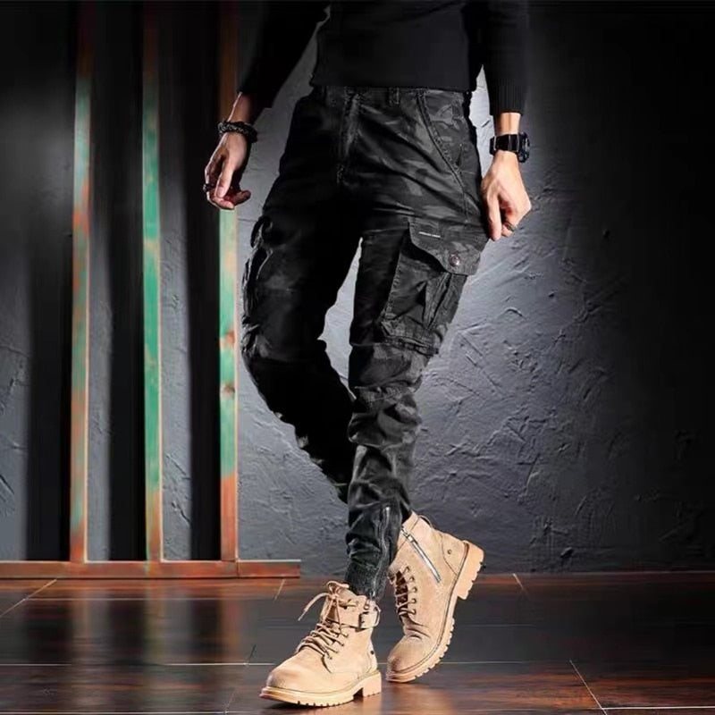 BAPAI Men's Fashion Oversized Camouflage Cargo Pants Outdoor Army Pants Multifunctional Combat Trousers Thin Jungle Combat Pants