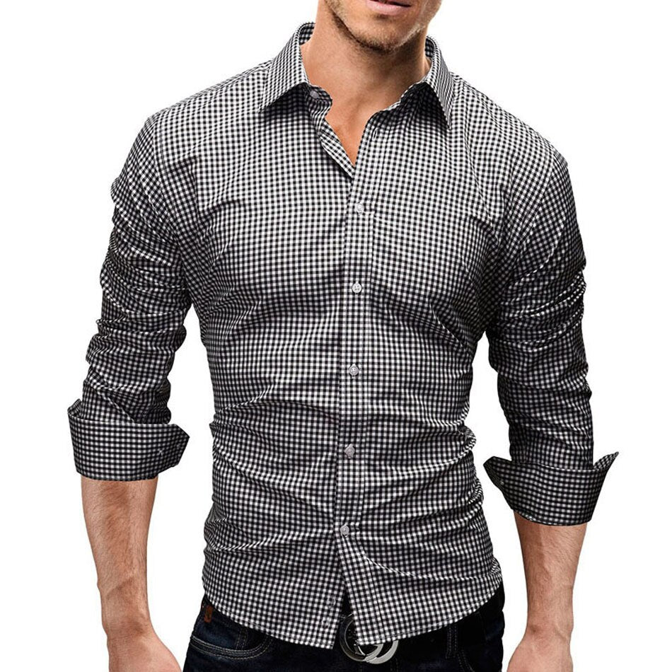 2022 Spring Plaid Shirt Men Long Sleeves Slim Fit Dress Shirt Men's Casual Shirt Fashion Brand Camisa Social Masculina