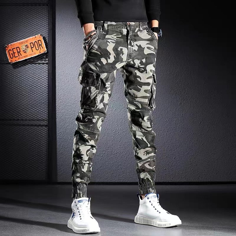 BAPAI Men's Fashion Oversized Camouflage Cargo Pants Outdoor Army Pants Multifunctional Combat Trousers Thin Jungle Combat Pants