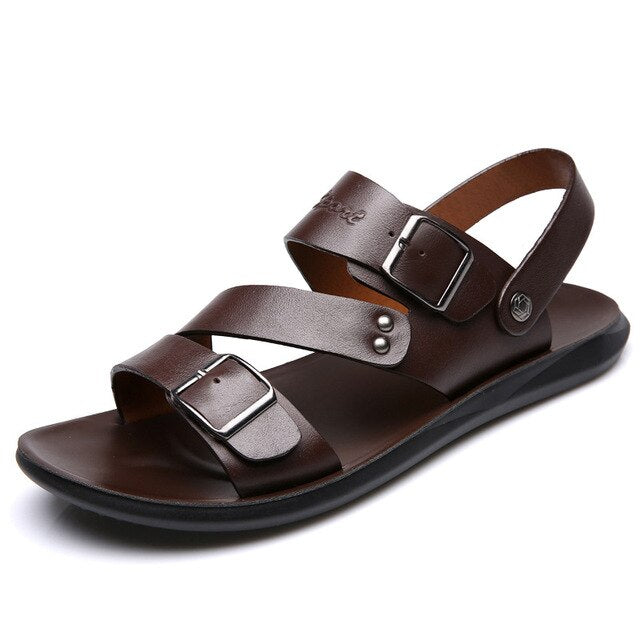 Concise Men's Sandals Solid Color PU Leather Men Summer Shoes Casual Comfortable Open Toe Sandals Soft Beach Footwear Male Shoes