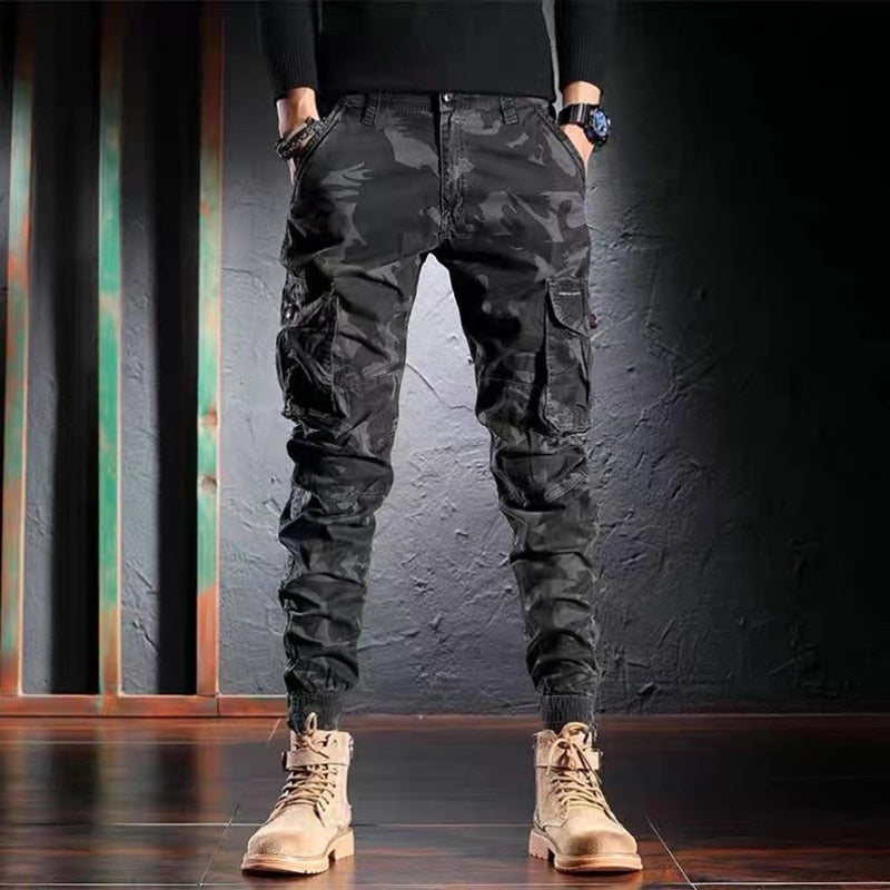 BAPAI Men's Fashion Oversized Camouflage Cargo Pants Outdoor Army Pants Multifunctional Combat Trousers Thin Jungle Combat Pants