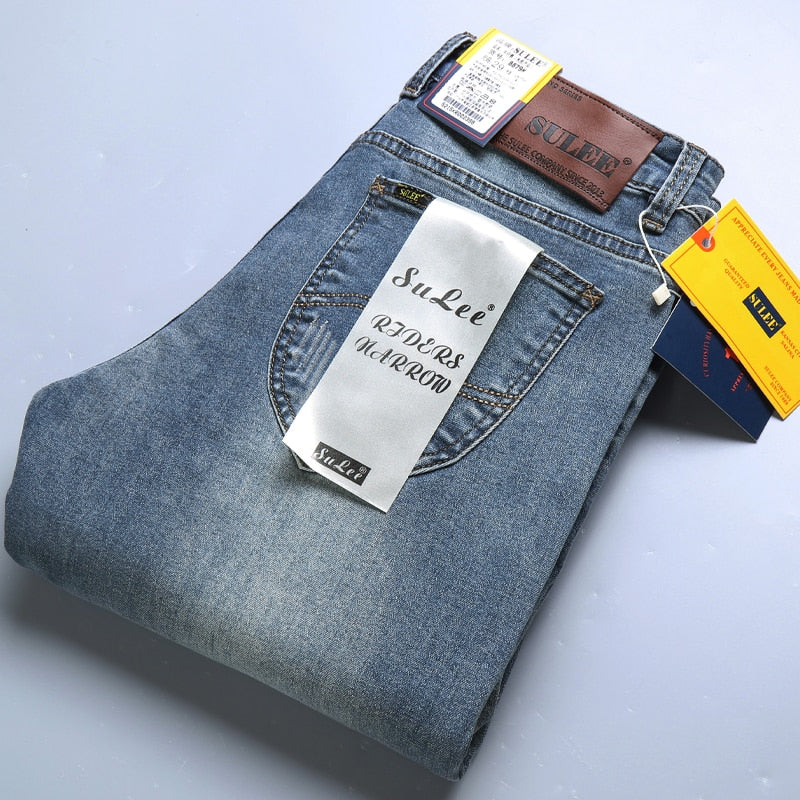 2022 SULEE Brand Autumn Winter Slim Fit Men's Jeans Business Casual Elastic Straight Denim Pants Male High Quality Trousers