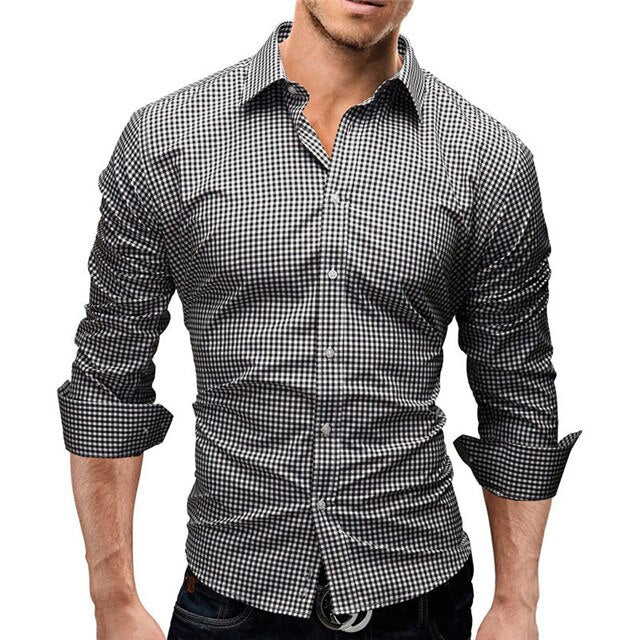2022 Spring Plaid Shirt Men Long Sleeves Slim Fit Dress Shirt Men's Casual Shirt Fashion Brand Camisa Social Masculina