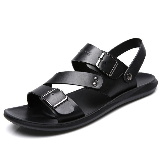 Concise Men's Sandals Solid Color PU Leather Men Summer Shoes Casual Comfortable Open Toe Sandals Soft Beach Footwear Male Shoes