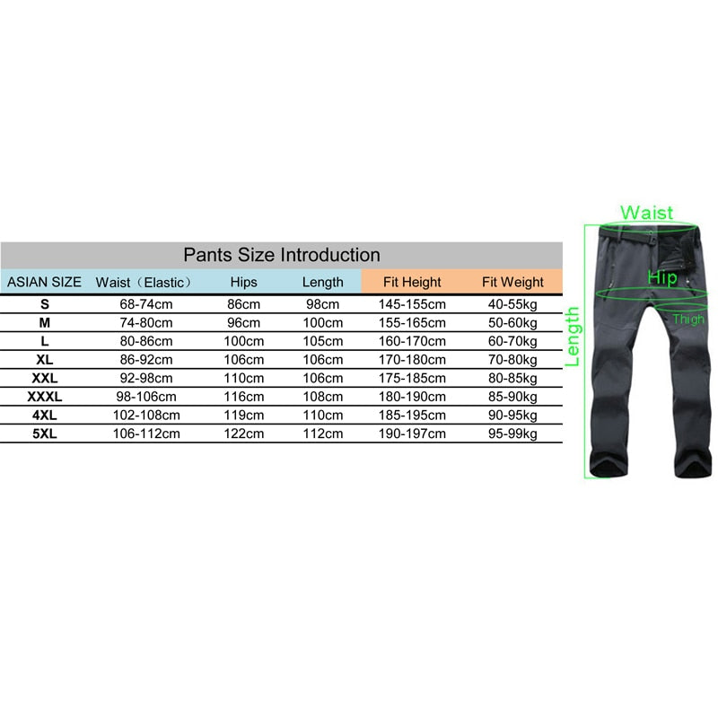 TRVLWEGO Warm Winter Men Soft Shell Pants Travel Waterproof Outdoor Camping&Hiking Pants Fleece Windproof Skiing Trousers