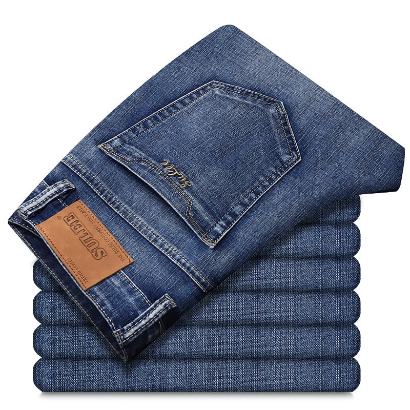 2022 SULEE Brand Autumn Winter Slim Fit Men's Jeans Business Casual Elastic Straight Denim Pants Male High Quality Trousers