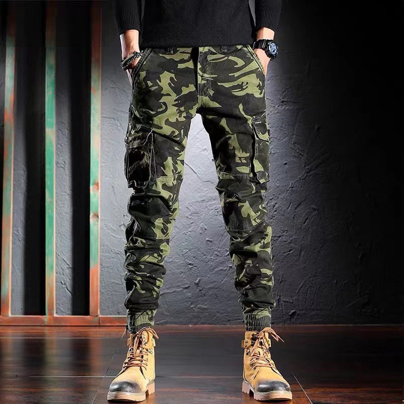 BAPAI Men's Fashion Oversized Camouflage Cargo Pants Outdoor Army Pants Multifunctional Combat Trousers Thin Jungle Combat Pants