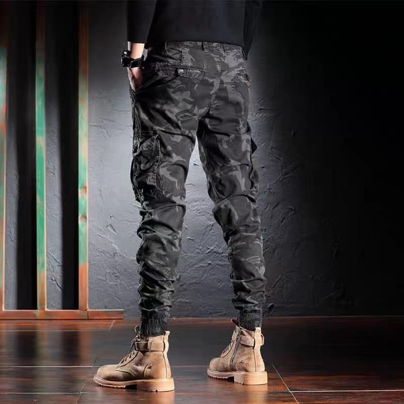 BAPAI Men's Fashion Oversized Camouflage Cargo Pants Outdoor Army Pants Multifunctional Combat Trousers Thin Jungle Combat Pants