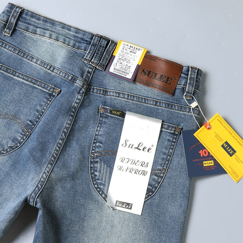 2022 SULEE Brand Autumn Winter Slim Fit Men's Jeans Business Casual Elastic Straight Denim Pants Male High Quality Trousers