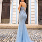 Embroidered Lace Mermaid Tulle Skirt Long Evening Dress NXA1376-1