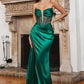 Satin Strapless Corset Side Slit  Long Evening Dress CDCD269-8