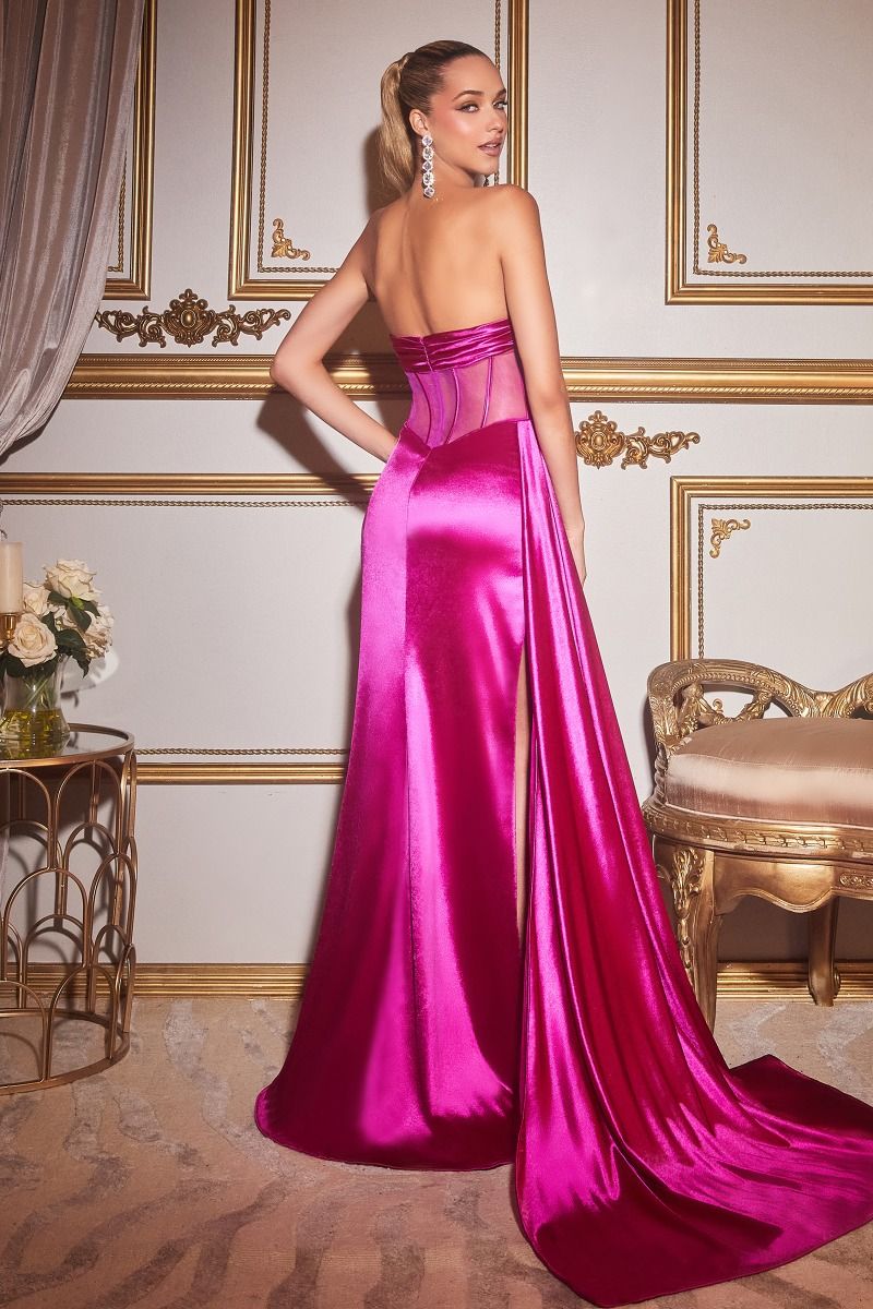 Satin Strapless Corset Side Slit  Long Evening Dress CDCD269-1