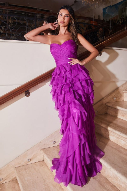 Ruffled A-Line Sweetheart Strapless Long Evening Dress CDCZ0027-0