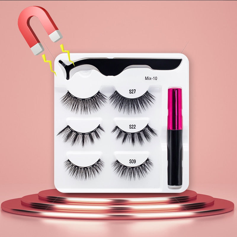 3Pairs Magnetic Eyelashes Handmade Mink Eyelash Magnetic Eyeliner Beauty Makeup Set False Lashes Short Faux Cils No Glue Needed