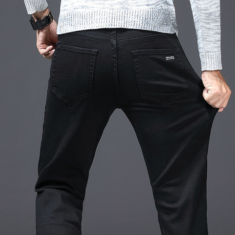 Black Branded Men'S Stretch Jeans 2023 Spring Summer New Business Casual Loose Straight Denim Trousers Male Autumn Slim Pants