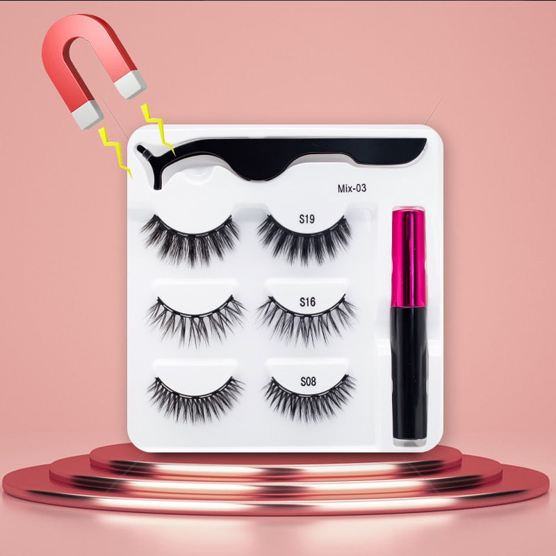 3Pairs Magnetic Eyelashes Handmade Mink Eyelash Magnetic Eyeliner Beauty Makeup Set False Lashes Short Faux Cils No Glue Needed