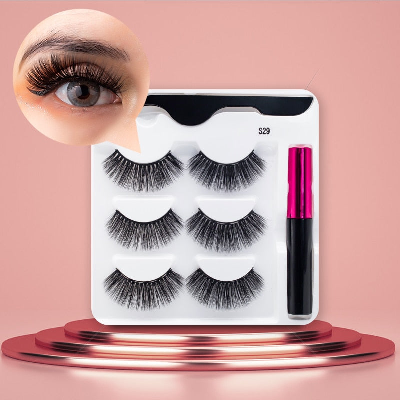 3Pairs Magnetic Eyelashes Handmade Mink Eyelash Magnetic Eyeliner Beauty Makeup Set False Lashes Short Faux Cils No Glue Needed