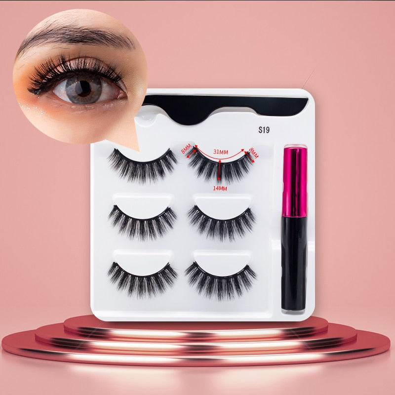 3Pairs Magnetic Eyelashes Handmade Mink Eyelash Magnetic Eyeliner Beauty Makeup Set False Lashes Short Faux Cils No Glue Needed