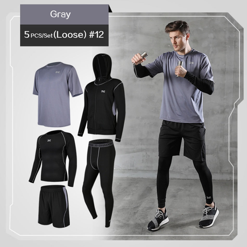 5 Pcs/Set Men&#39;s Tracksuit Gym Fitness Compression Sports Suit Clothes Running Jogging Sport Wear Exercise Workout Tights