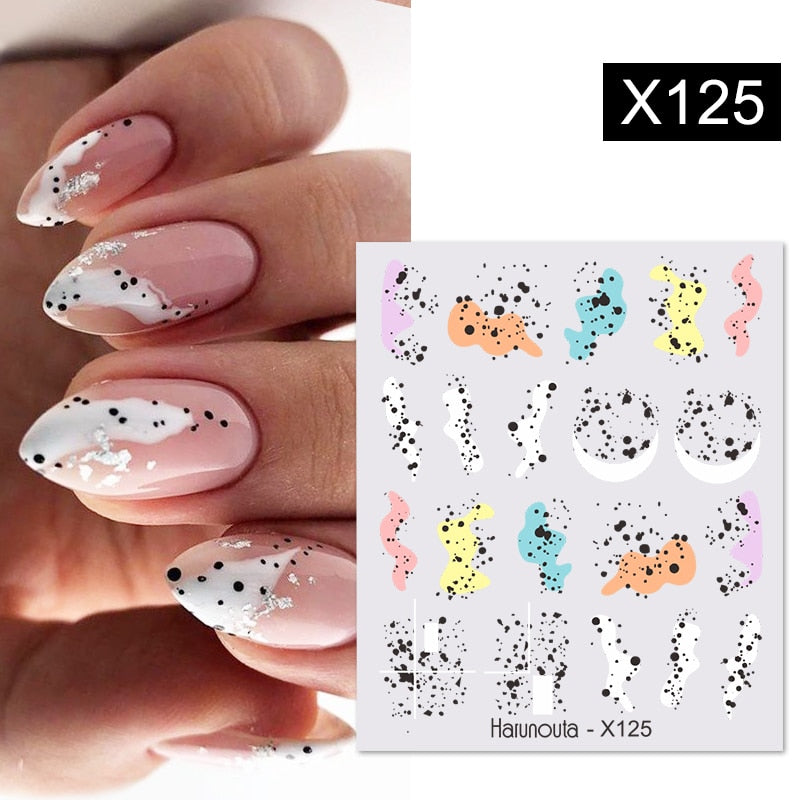 Harunouta Black Lines Flower Leaves Water Decals Stickers Floral Face Marble Pattern Slider For Nails Summer Nail Art Decoration