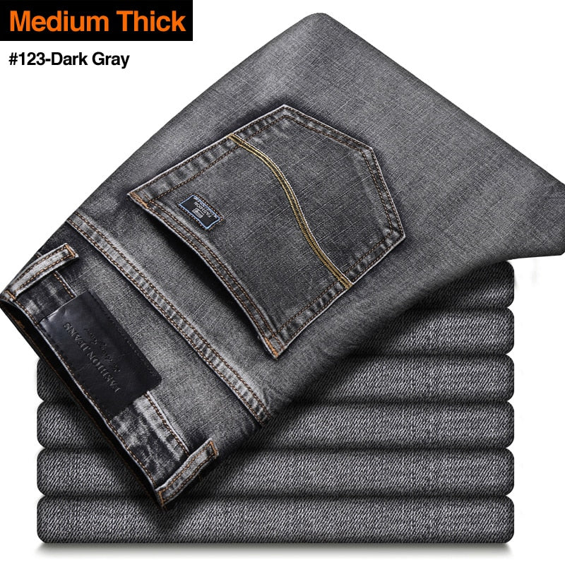 2022 New Men's Stretch Regular Fit Jeans Business Casual Classic Style Fashion Denim Trousers Male Black Blue Gray Pants