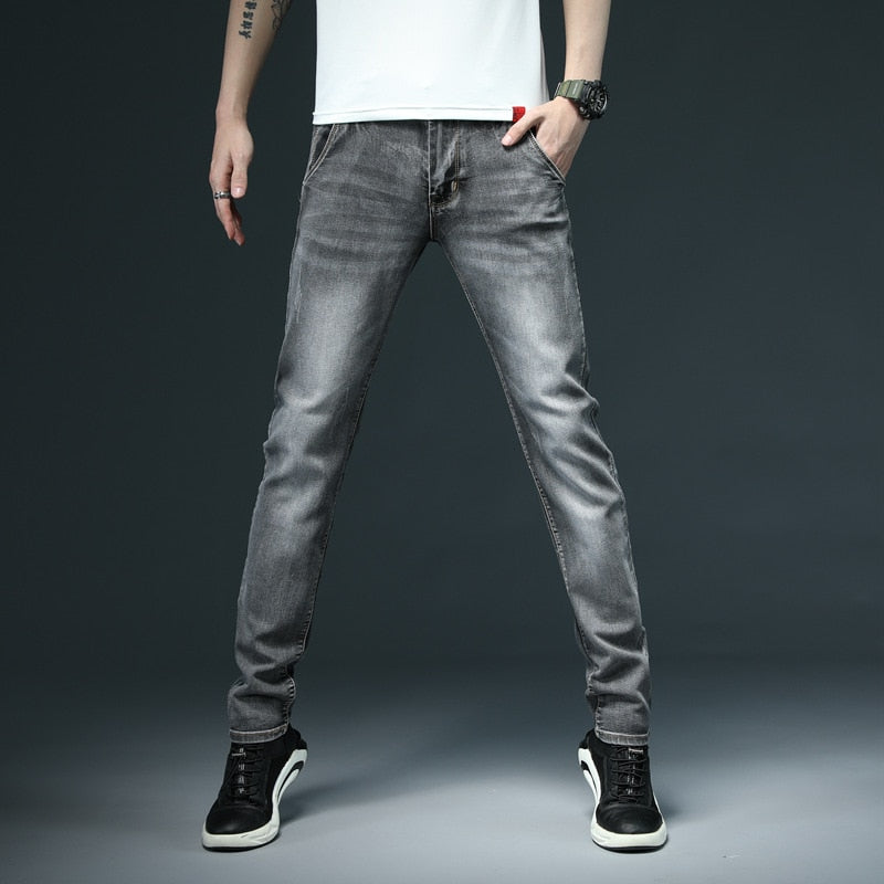 2022 New Men's Skinny White Jeans Fashion Casual Elastic Cotton Slim Denim Pants Male Brand Clothing Black Gray Khaki