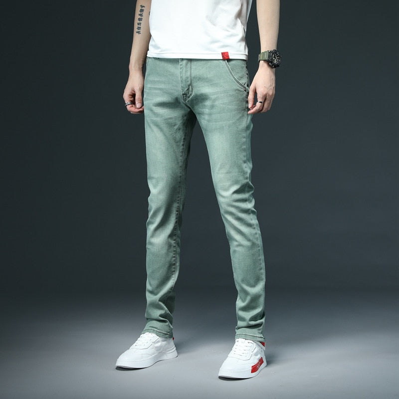 2022 New Men's Skinny White Jeans Fashion Casual Elastic Cotton Slim Denim Pants Male Brand Clothing Black Gray Khaki