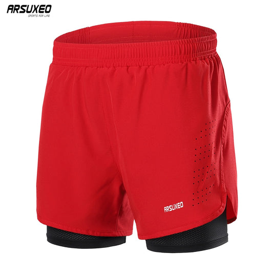 ARSUXEO Men's Running Shorts Outdoor Sports Training Exercise Jogging Gym Fitness 2 in 1 Shorts with Longer Liner Quick dry B179