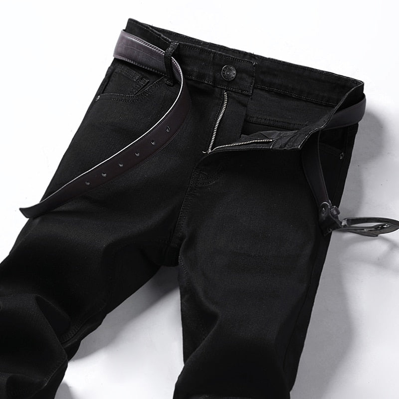 Black Branded Men'S Stretch Jeans 2023 Spring Summer New Business Casual Loose Straight Denim Trousers Male Autumn Slim Pants