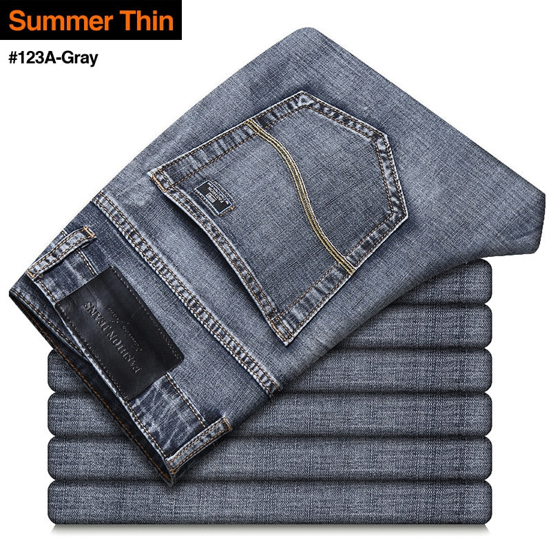 2022 New Men's Stretch Regular Fit Jeans Business Casual Classic Style Fashion Denim Trousers Male Black Blue Gray Pants