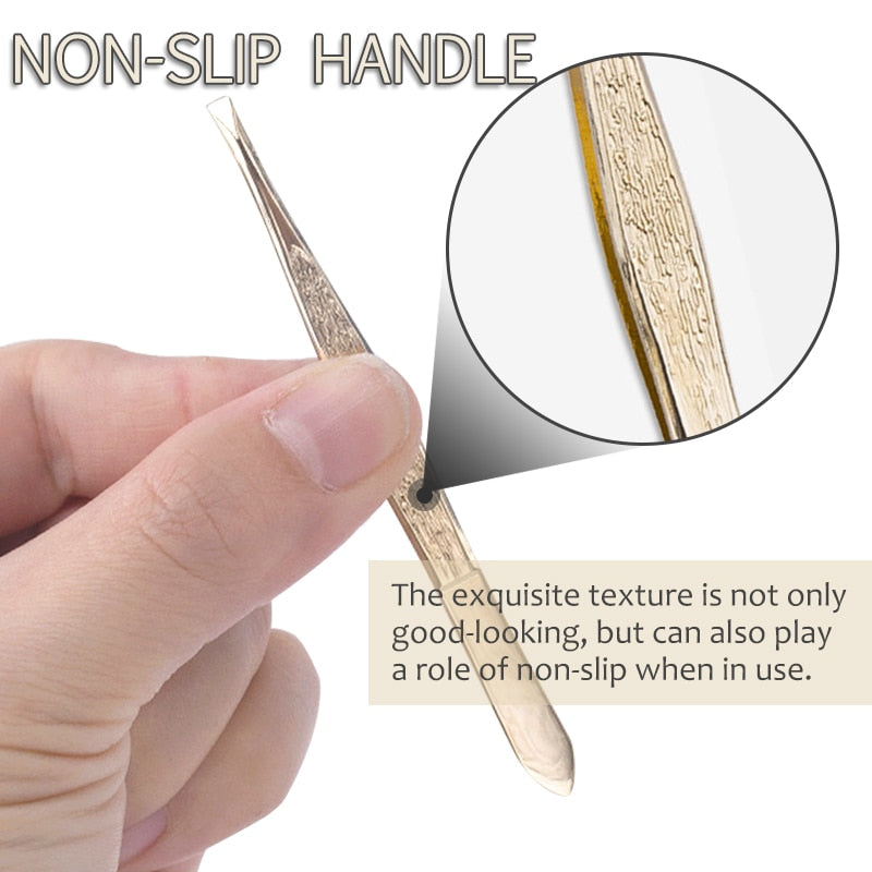 1PCS Professional Gold Eyebrow Tweezers Eyelashes Hair Beauty Slanted Stainless Steel Tweezer Makeup Tool for Face Hair Removel