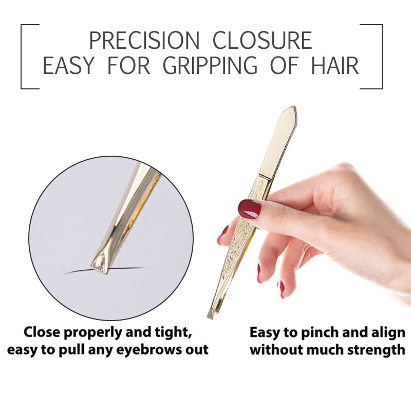 1PCS Professional Gold Eyebrow Tweezers Eyelashes Hair Beauty Slanted Stainless Steel Tweezer Makeup Tool for Face Hair Removel