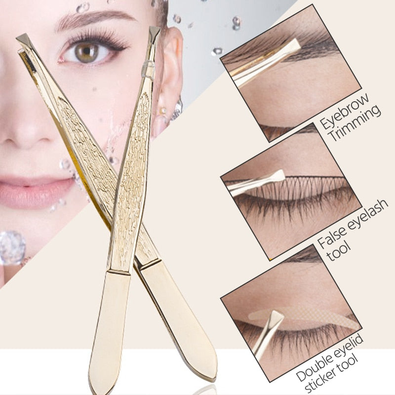 1PCS Professional Gold Eyebrow Tweezers Eyelashes Hair Beauty Slanted Stainless Steel Tweezer Makeup Tool for Face Hair Removel