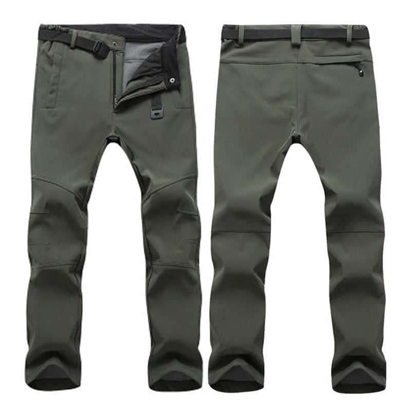 TRVLWEGO Warm Winter Men Soft Shell Pants Travel Waterproof Outdoor Camping&amp;Hiking Pants Fleece Windproof Skiing Trousers